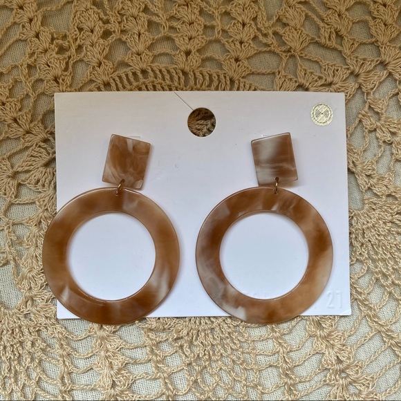 ☯︎Brown marbled hoop earrings☯︎ - Picture 2 of 3